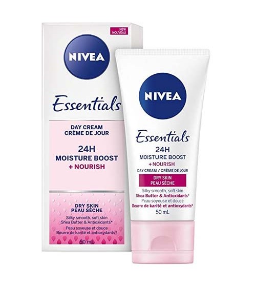 New Nivea Essentials 24h Moisture Boost-Nourish Day Cream with SPF 15 for Dry Skin 50ml